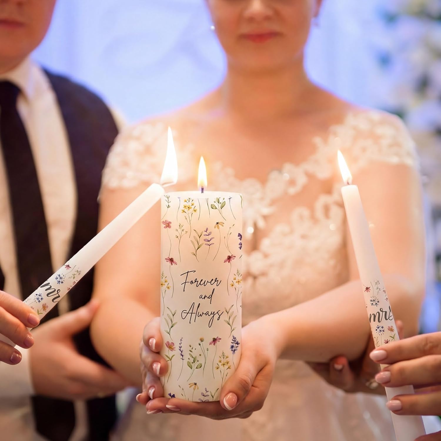 Irenare Unity Candles with Holder for Wedding Ceremony Unity Candle Set Wedding Table Decorations Accessories for Formal Events Church (Wildflower)