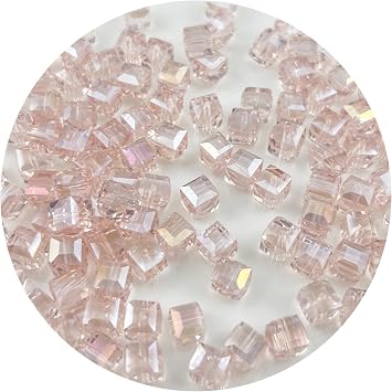 200Pcs 4MM Glass Cube Crystal Beads Cube Beads Square Faceted Glass Beads with Hole Spacer Beads for Bracelets Necklace Earring Making Supplies25-Water Pink AB
