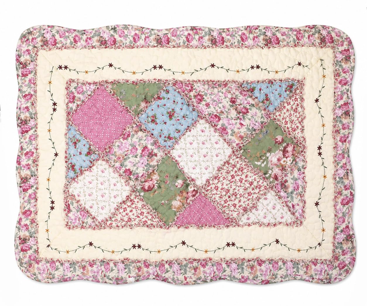 Tapis de sol matelassé floral marron glycine chambre et salle de bain