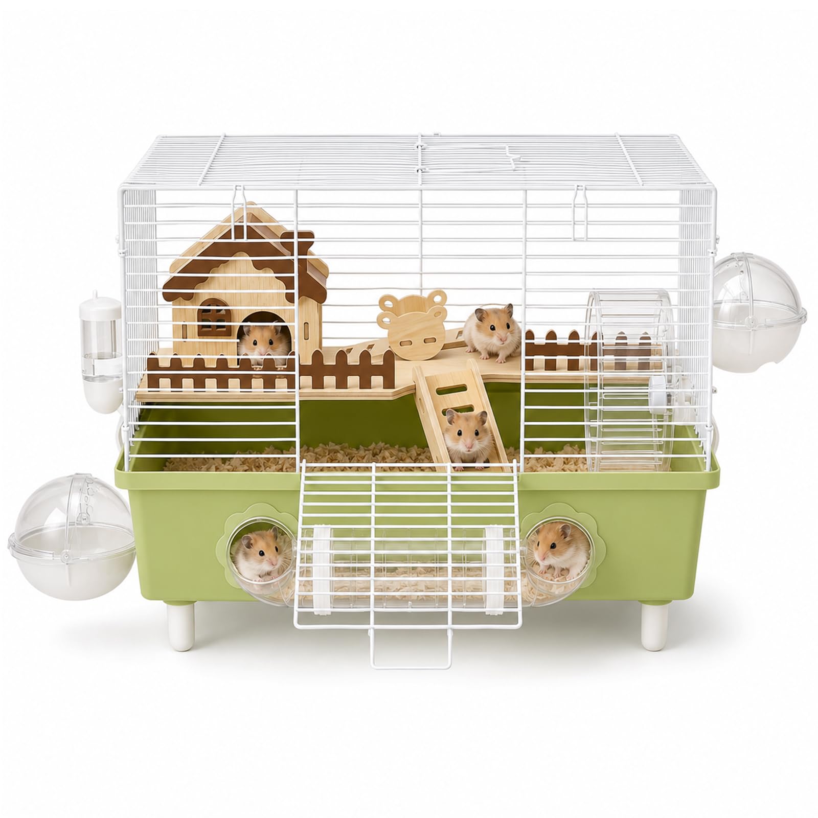 Small Animal Cage, 2-Levels Large Metal Dwarf Hamster Cage with All Accessories, Chew-Proof Gerbil Pet Mice Rat Mouse Habitat Home with Exercise Wheel, Water Bottle, Food Bowl, Ramps, 47.5*30*32.5cm