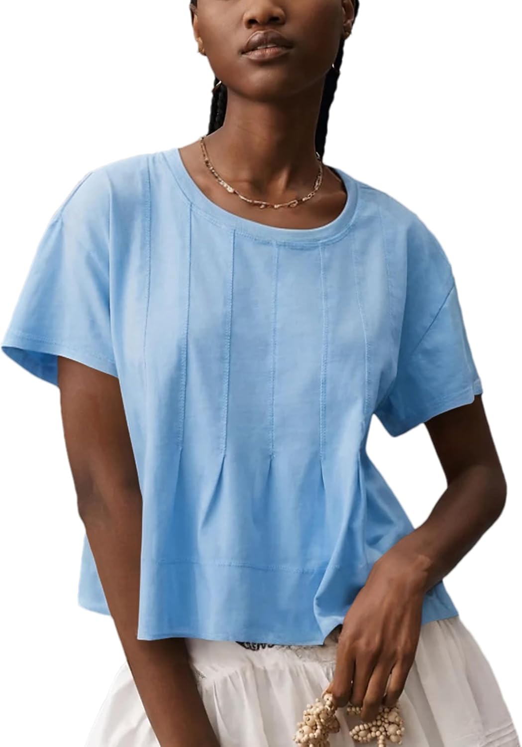 OPCAKM Womens Summer Pleated Swing Tee Casual Babydoll Peplum Tunic Shirts Tops