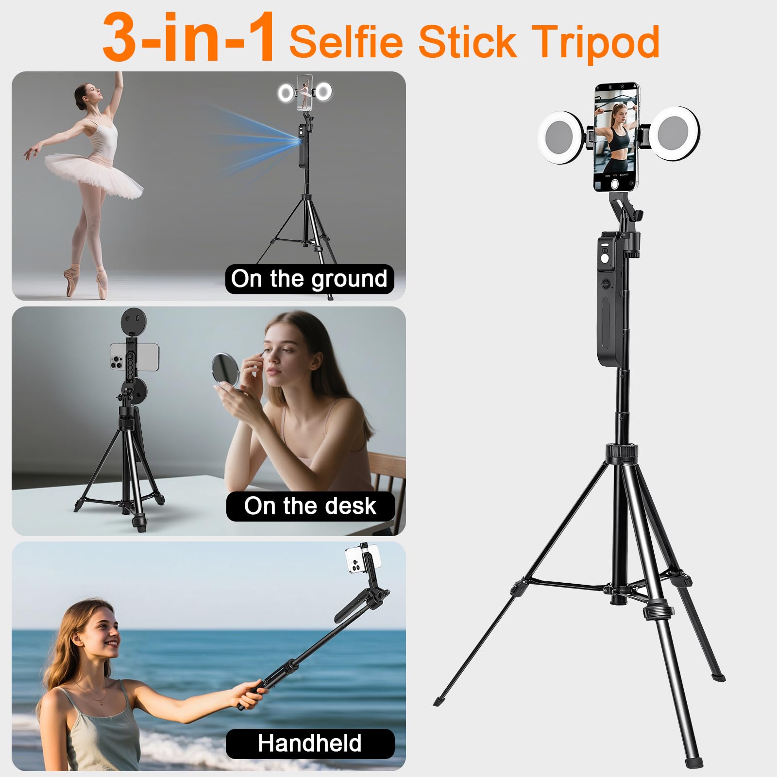 Vlogging-Kit für iPhone, Android, Handy, Gopro-Kamera, 180 cm (70,9 Zoll), automatischer Gesichts-Tracking-Tippod, um 360 Grad drehbar, Selfie-Stick-Stativ, Gestensteuerung