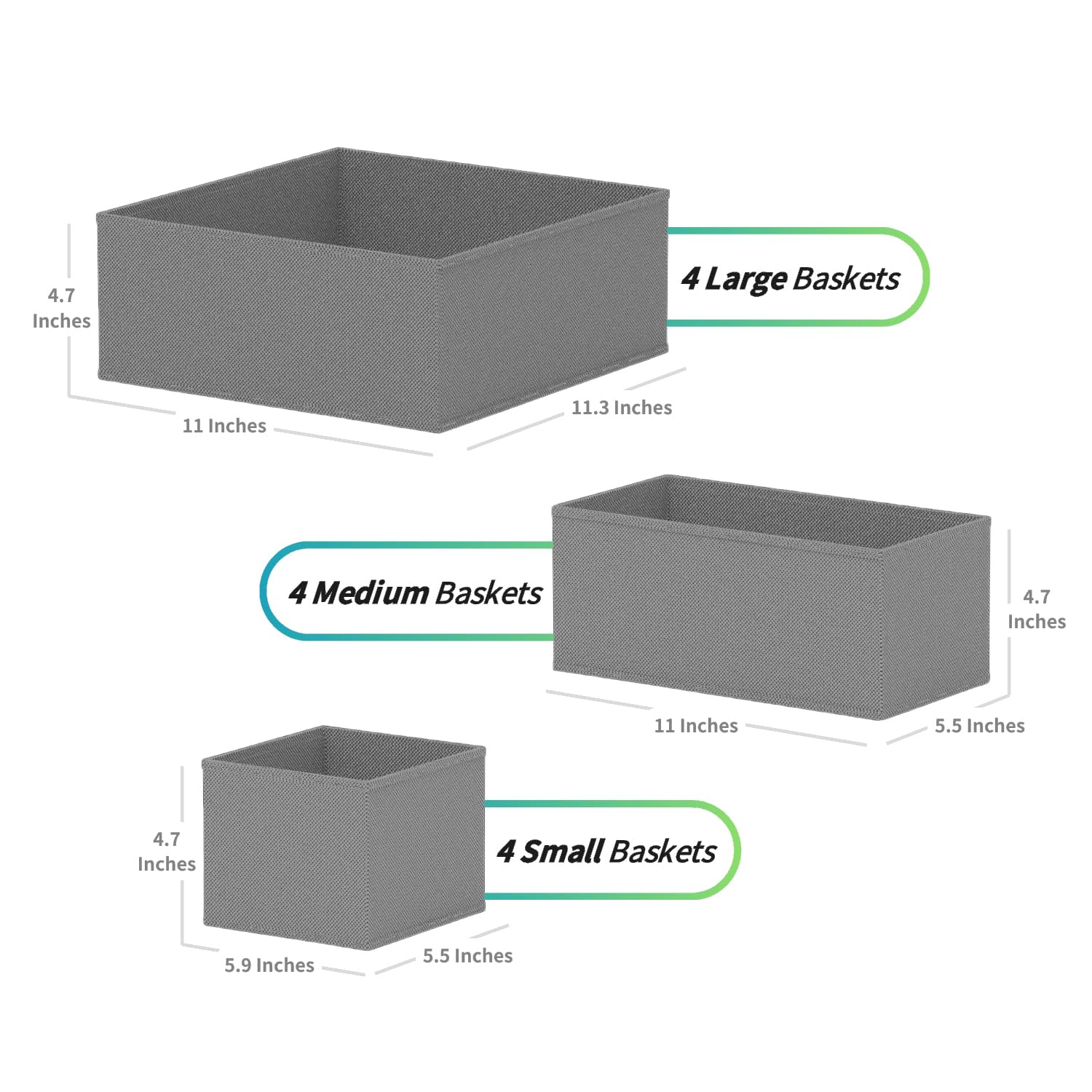 KIKJOK Drawer Organizer Clothes, 12 Pack Fabric Dresser Organizer for Baby Clothes, Underwear, Sock, Diapers- Foldable Closet Organization and Storage Dividers Bins for Nursery, Bedroom (Grey)