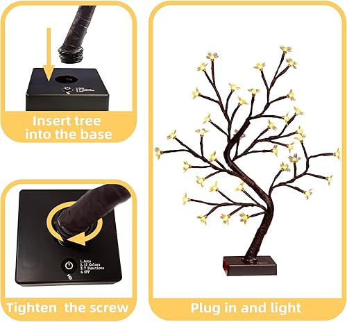 Miniatura 6 de PEIDUO RGBW - Árbol bonsái iluminado con 36 luces LED que cambian de color, lámpara de árbol de espíritu iluminado con controlador para Navidad,
