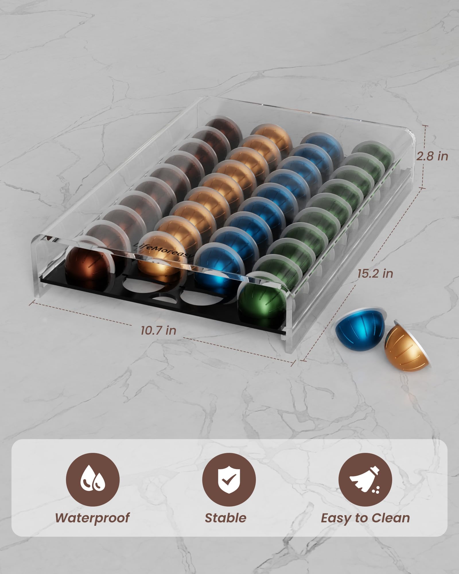 LifeMoreasy Transparent Coffee Pod Storage Drawer for Nespresso Vertuo Acrylic Coffee Capsules Holder for Counter Coffee Capsule Organizer - Image 3