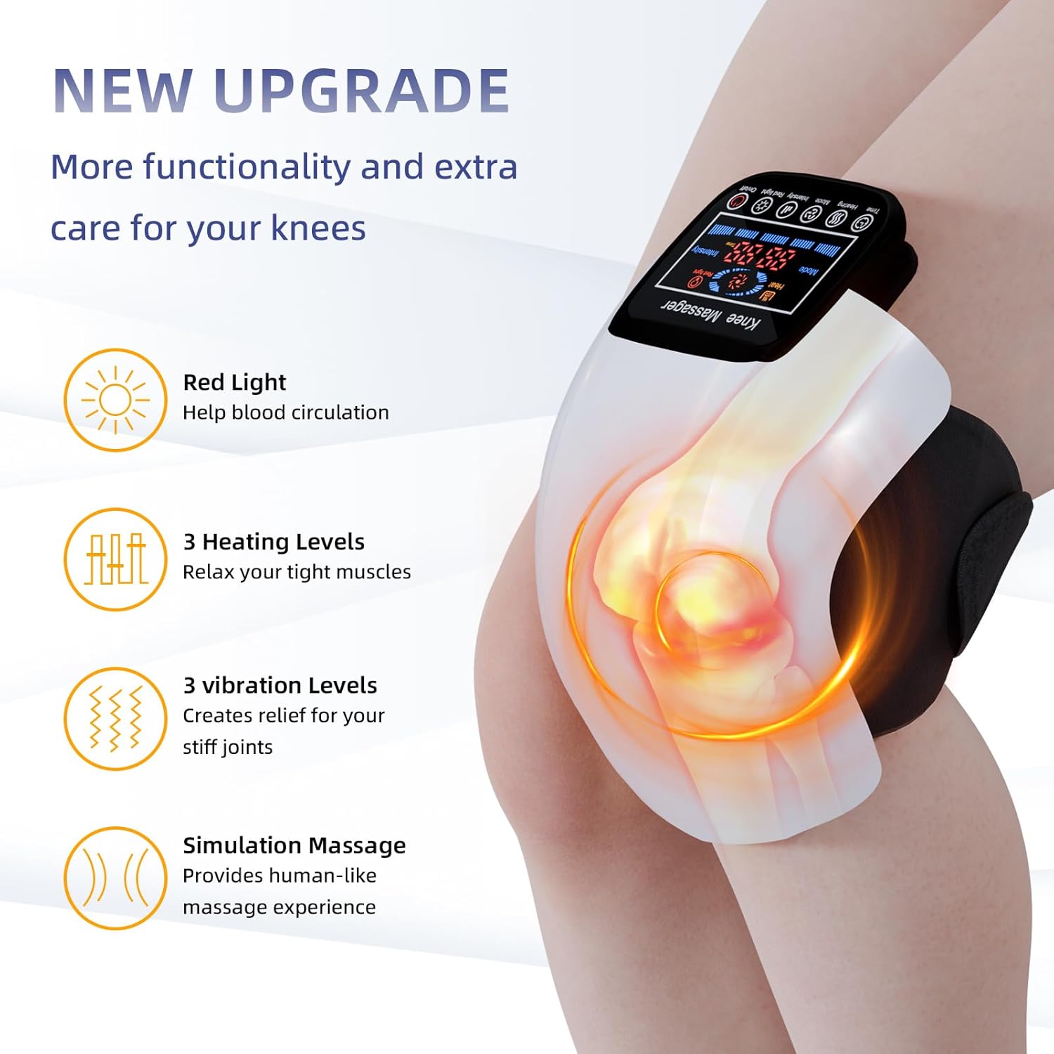 Knee Massager 4 in 1 with Heat, Vibration, Red Light and 3D Massage, Cordless, Portable, Rechargeable, Gifts for Family and Friends - Image 2
