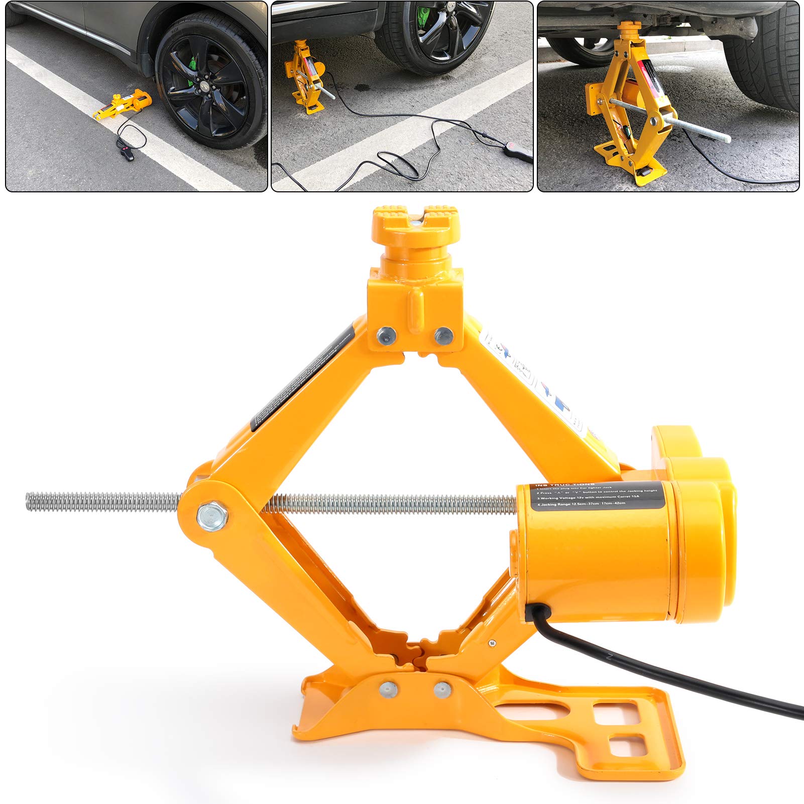Estink Cric Électrique à Ciseaux, 3 Tonnes, 12V DC, avec Contrôleur pour Changement de Pneus