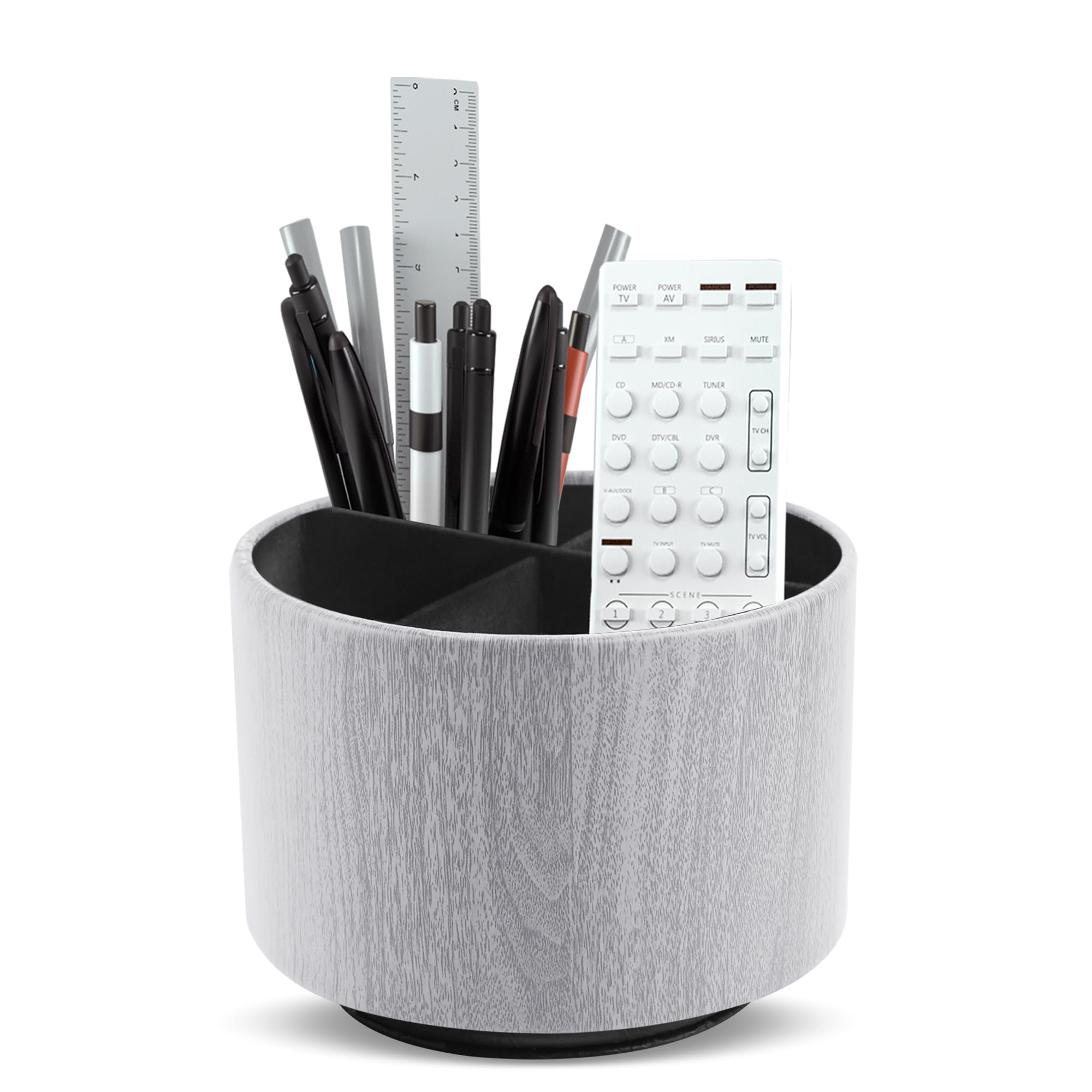 Czzmy Women's 1-Thin Wood Grey Remote Control Holder, 360°Spinning Pu Leather Desk Tv Remote Caddy,Desk Storage Box Room Accessories For Controller, Media,Mail,Calculator, Mobile Phone,Pencil(1-Thin Wood Grey)