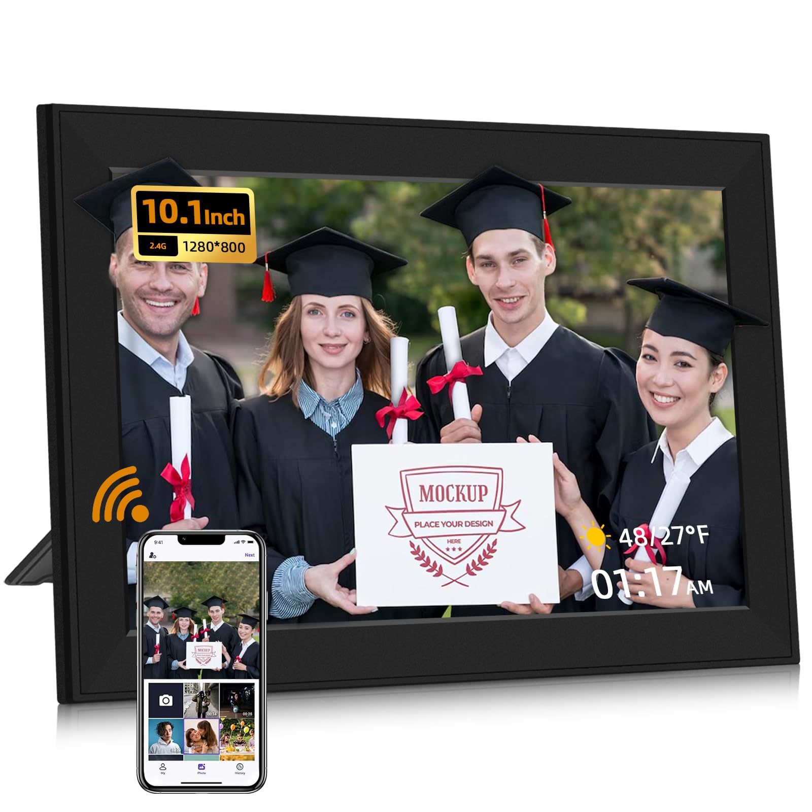 WiFi Digital Photo Frame 10.1 Inch Smart Electronic Digital Photo Frame with Free Storage and 1280x800 Touch Screen, Share Photos and Videos Instantly