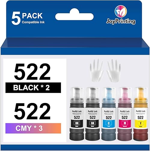 JoyPrinting 522 botellas de repuesto de tinta compatibles con Epson T522 522 Ink Work para Epson ET-2800 ET-2720 ET-4800 ET-2803 ET-2710 ET-4700