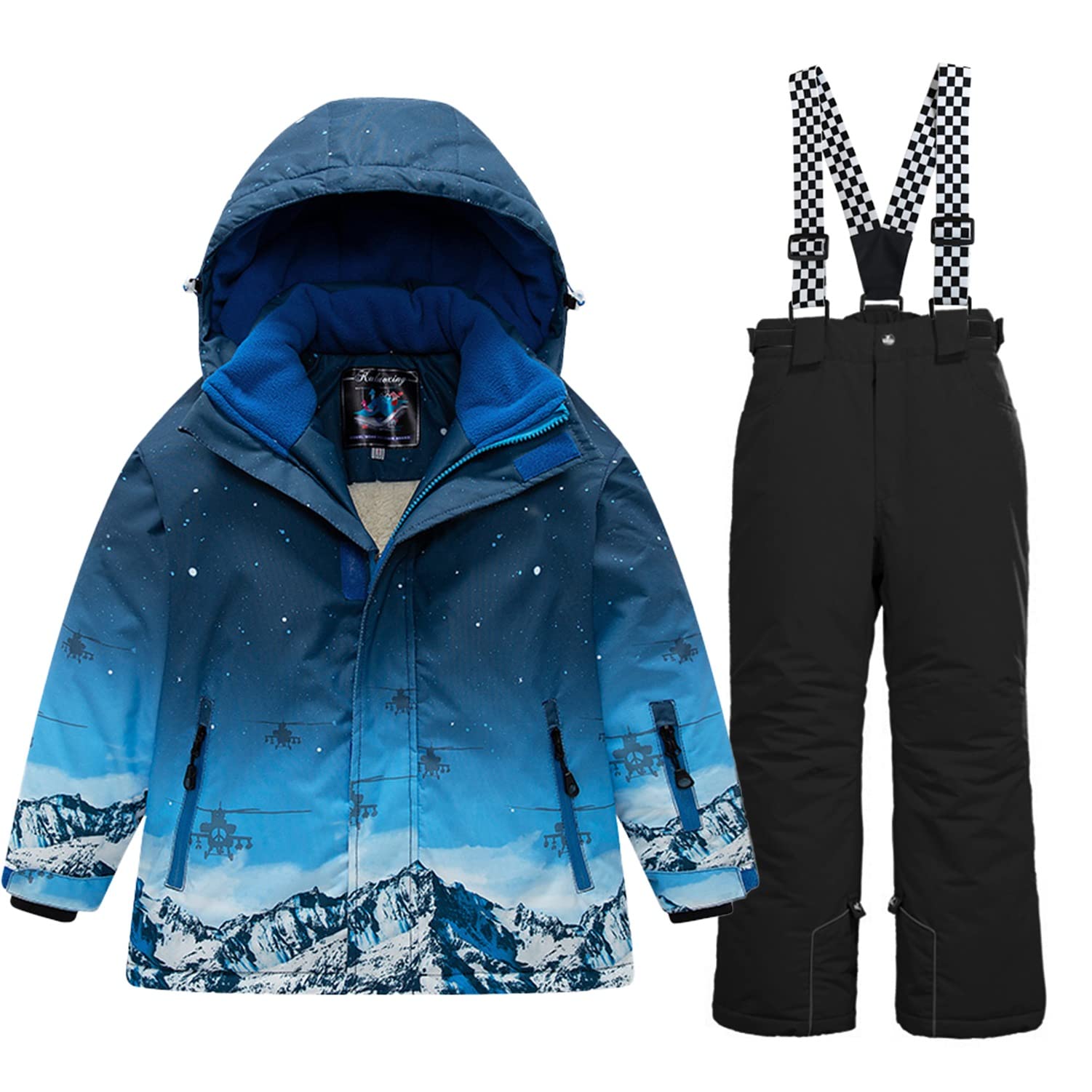 WOWULOVELY Big Boy's 2-Piece Colorblock Snow Pants and Jacket Snowsuit Ski Suit