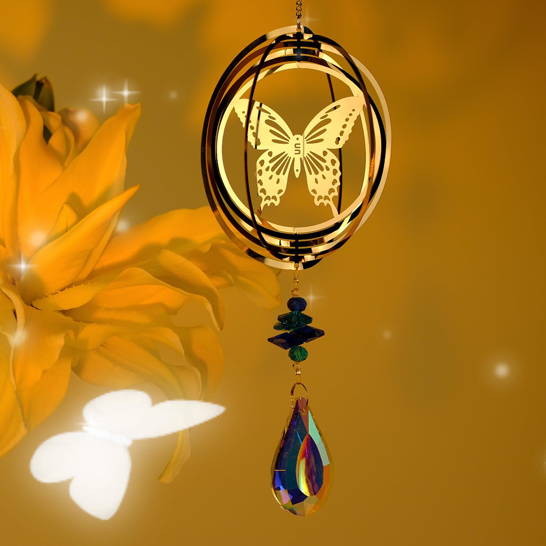 Atrapasoles Cristal, Colgante Cristal Pack de 5 árbol búho colibrí Mariposa Hada, Sun Catcher para Ventanas Jardines, Campanas Viento — view 4