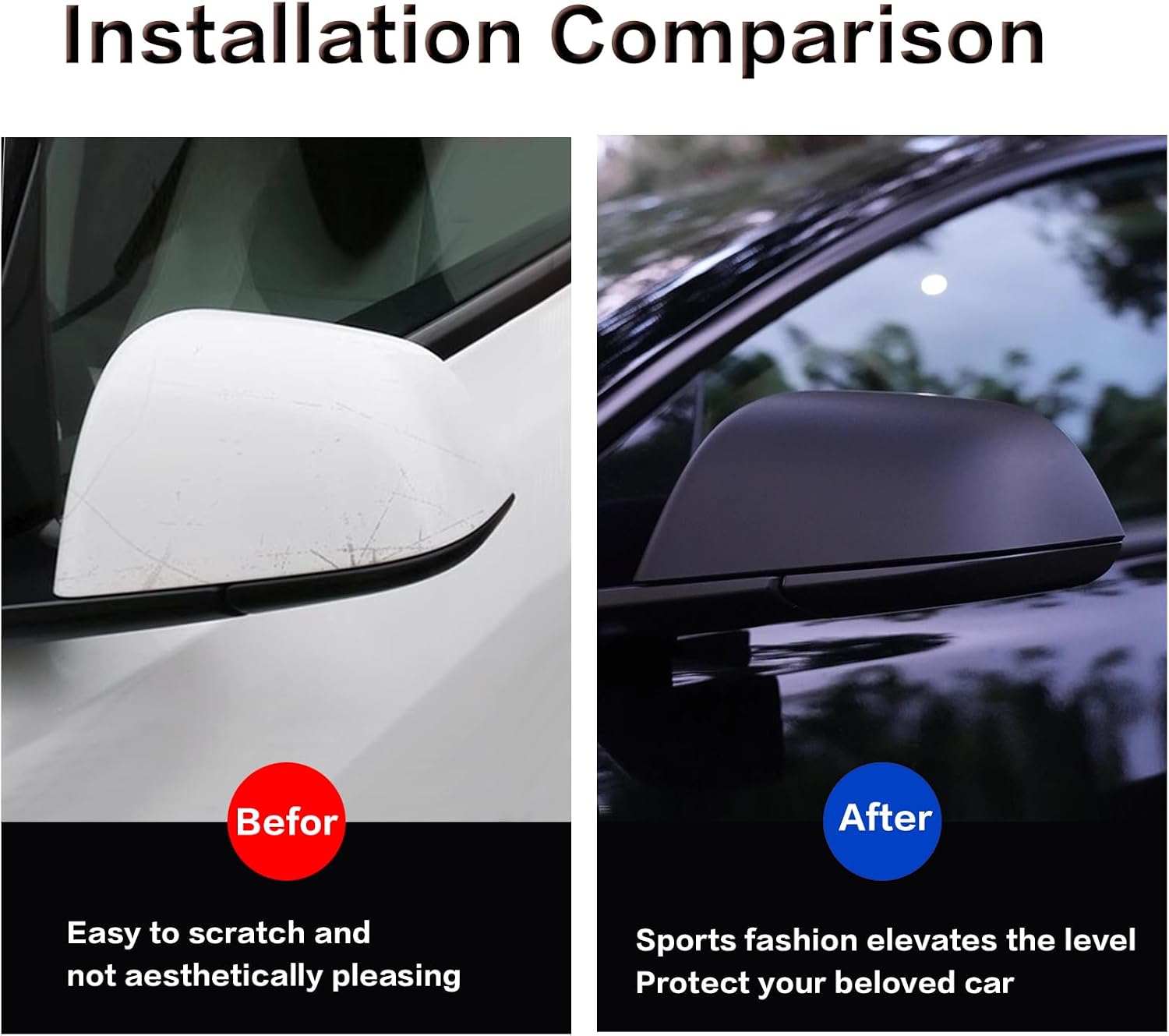 Rearview Mirror Guard Cover for 2020-2024 Tesla Model Y Side Mirror Cover External Accessories(Matt Black, Model Y)