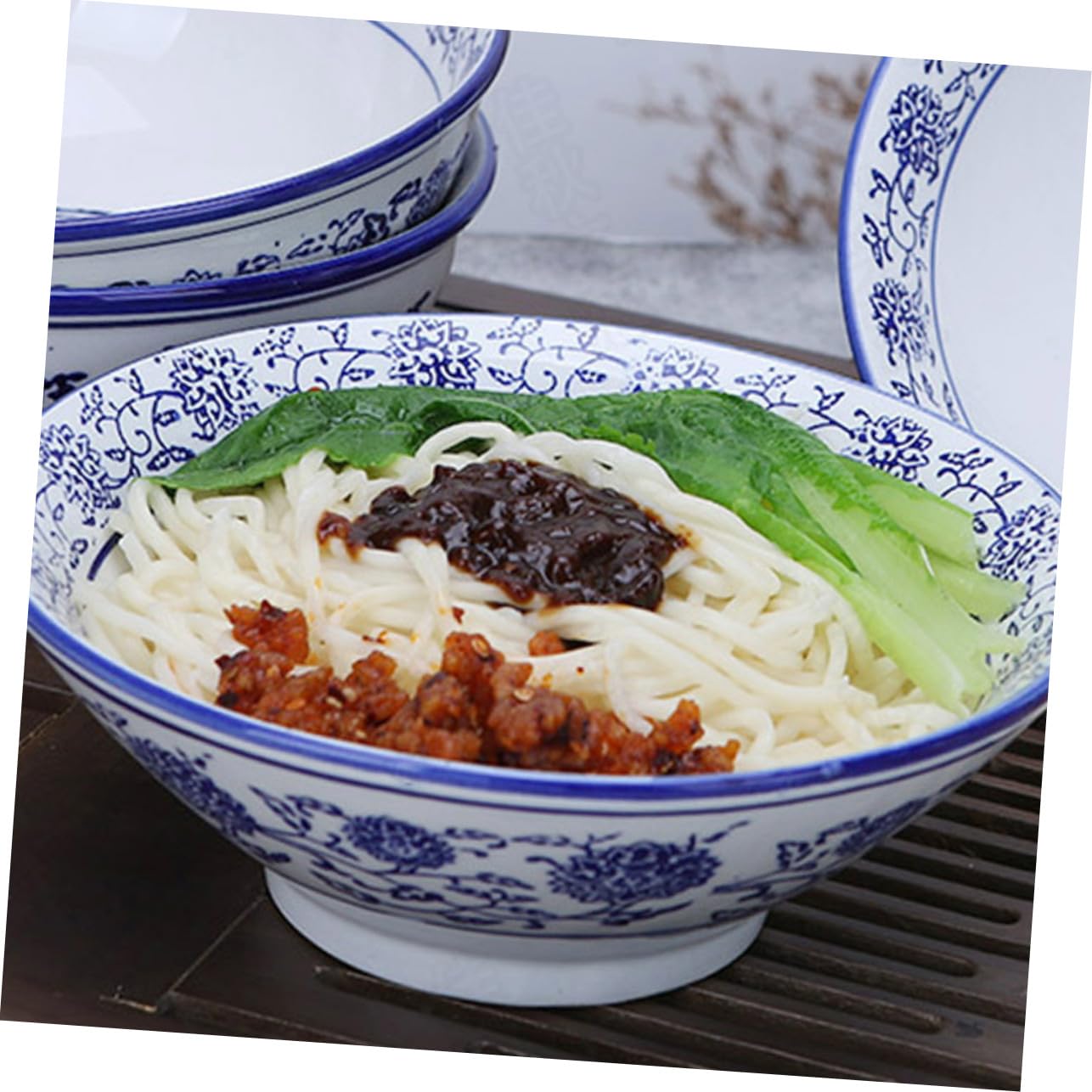 Sosoport Cuenco de Porcelana Azul y Tazón de Fideos Tazón de Sopa para Uso Doméstico Suministros de Cocina Cuenco para Servir Comida