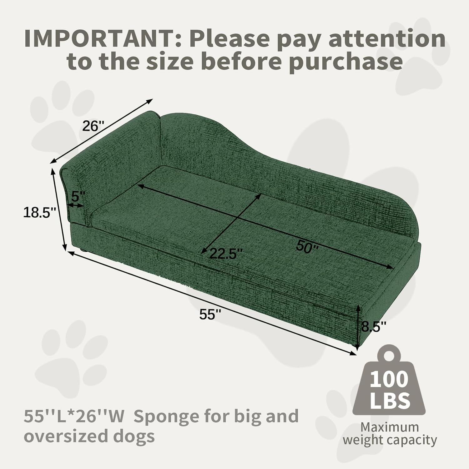 Oversized Pet Sofa for Medium & Large Dogs, 55" Modern Dog Couch with Irregular Wave Backrest & Single Armrest, Breathable Linen Fabric, Soft Foam Cushion, Low Plastic Feet