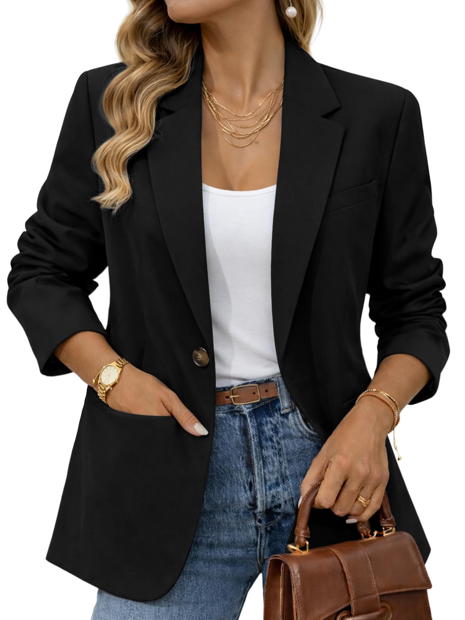ELLEVEN Womens Knit Blazer for Business Casual Stretchy Slim Fit Work Office Suit Jackets with Pockets
