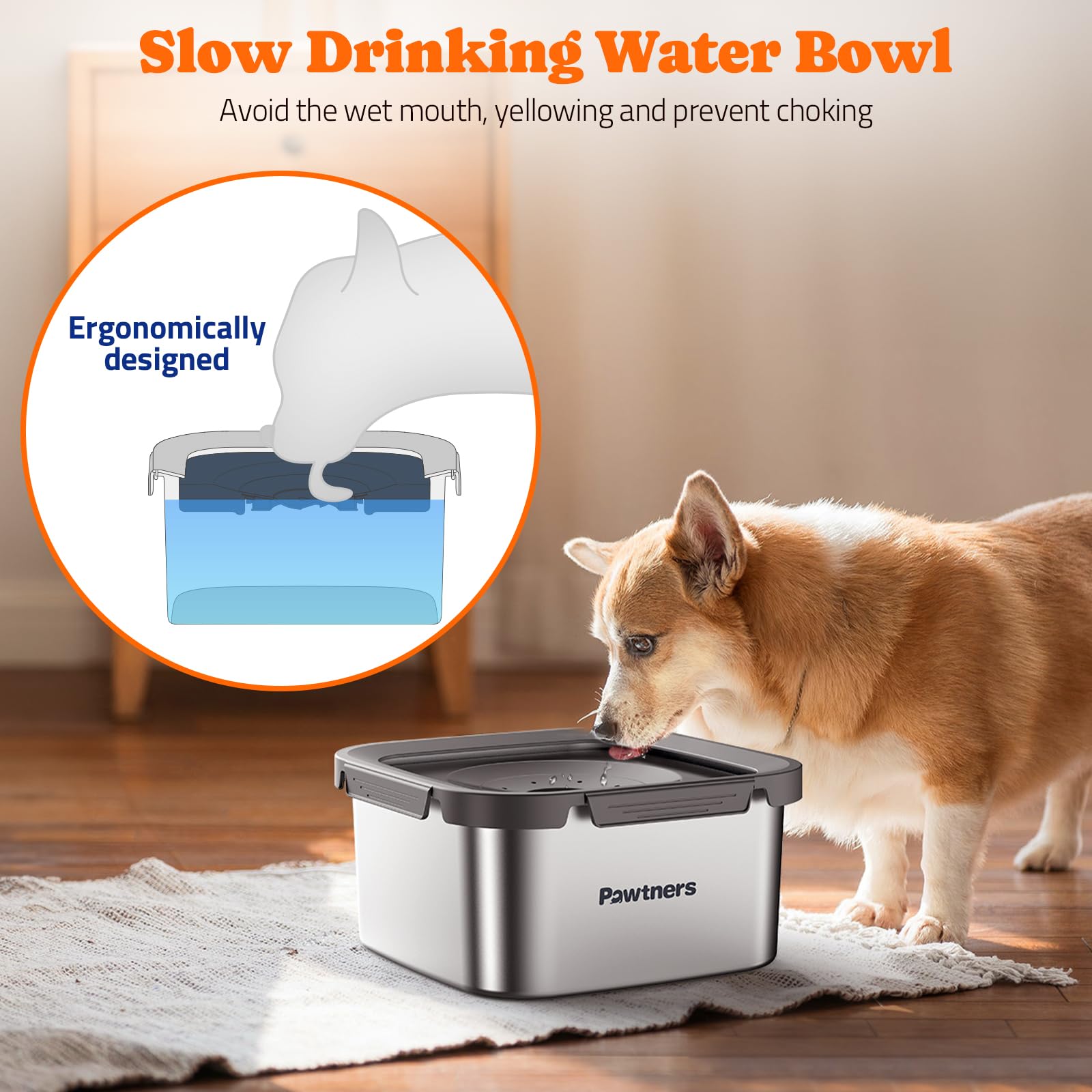 Cuenco de agua para perros antiderrames: cuenco grande de 4.5 L para perros sin derrames, cuenco de agua de acero inoxidable a prueba de derrames, cuenco de agua lento para perros, cuenco de agua sin