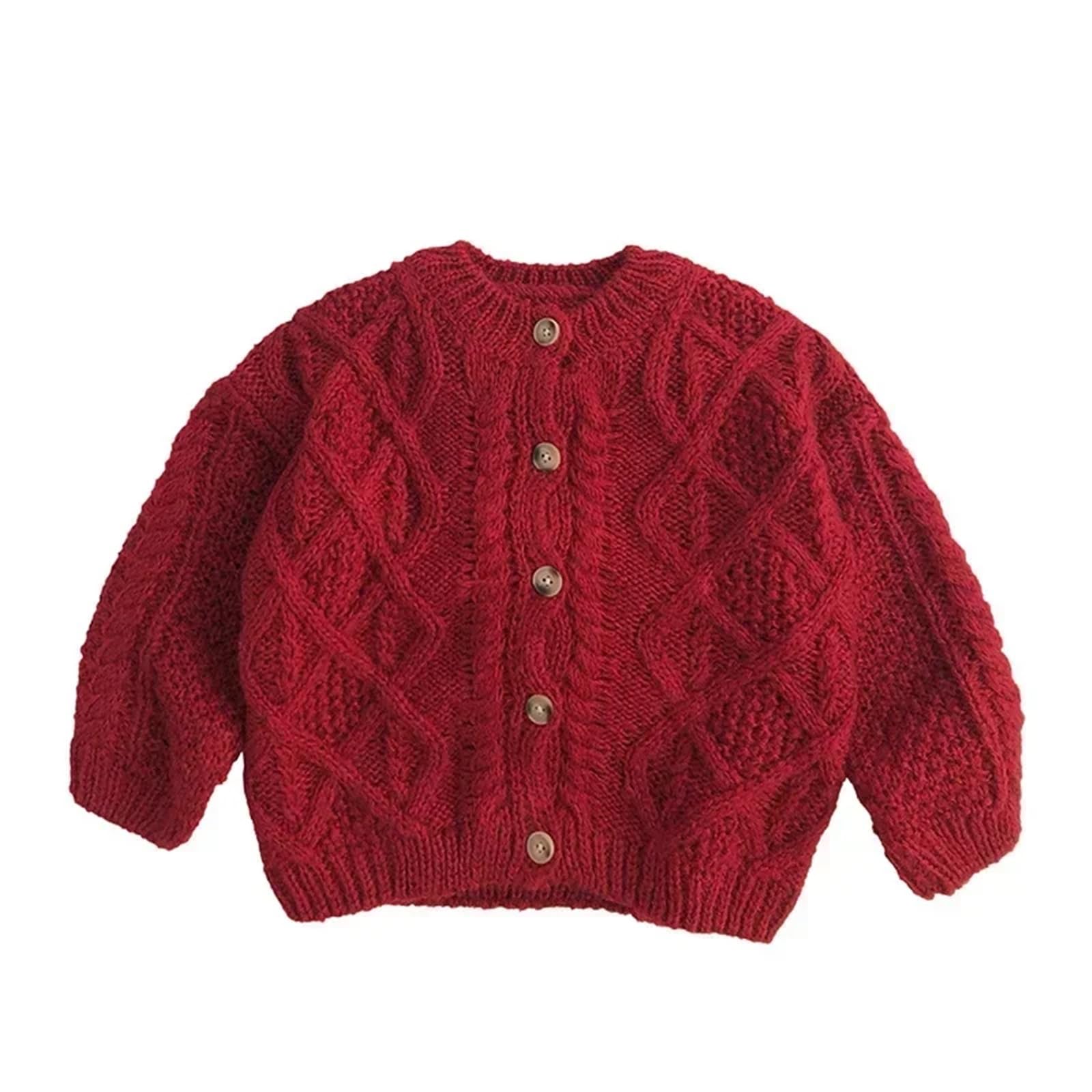 Suéter de Punto de otoño for niñas pequeñas, cárdigans Rojos navideños for bebés, Chaqueta de Punto Gruesa, Top Informal con Cuello Redondo