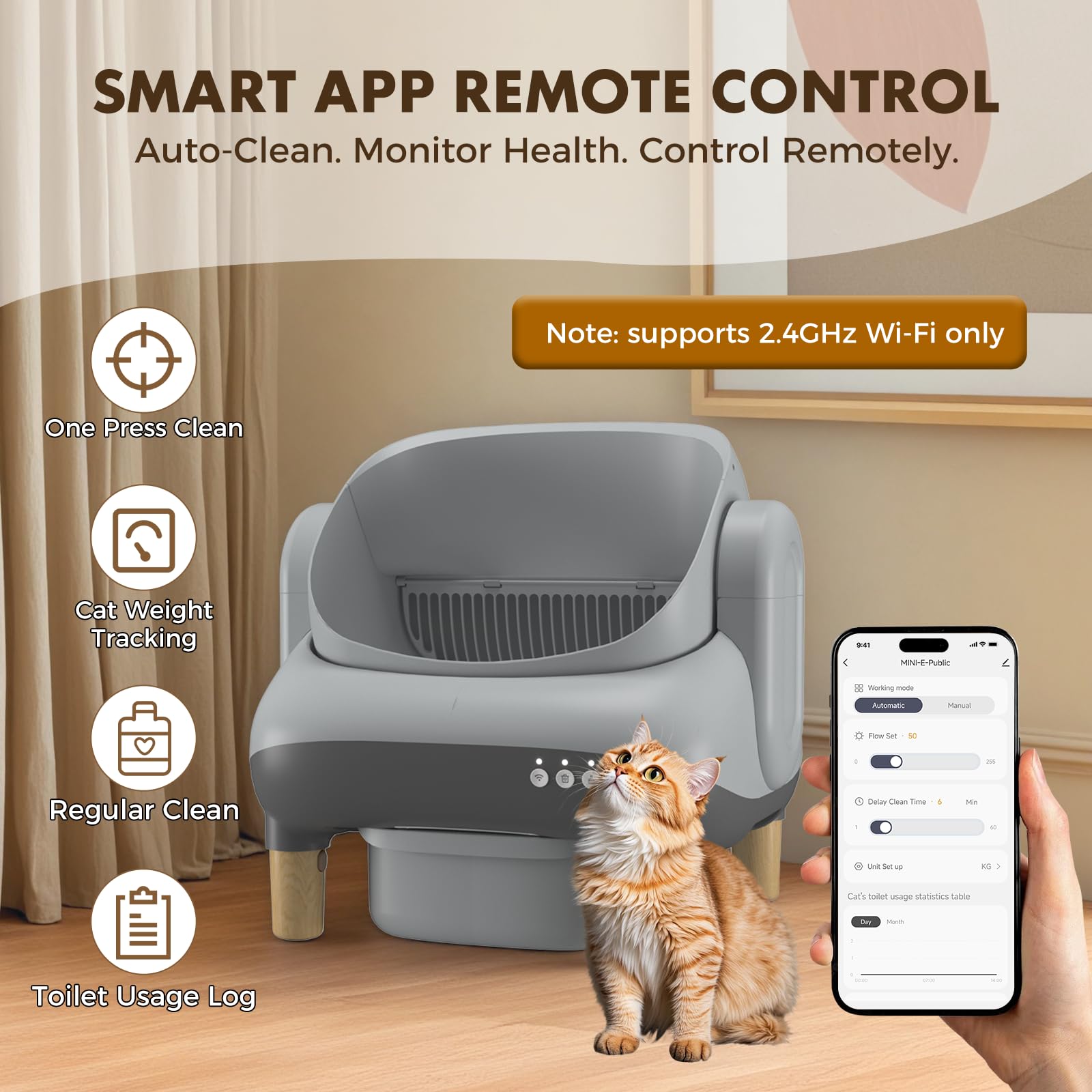 GTPLAYER Lettiera Autopulente, Lettiera per Gatti Autopulente con Design Aperto, Controllo tramite App e Sensori, Pietra Deodorante, Tappetino, Ideale per Case con Più Gatti, Grigio