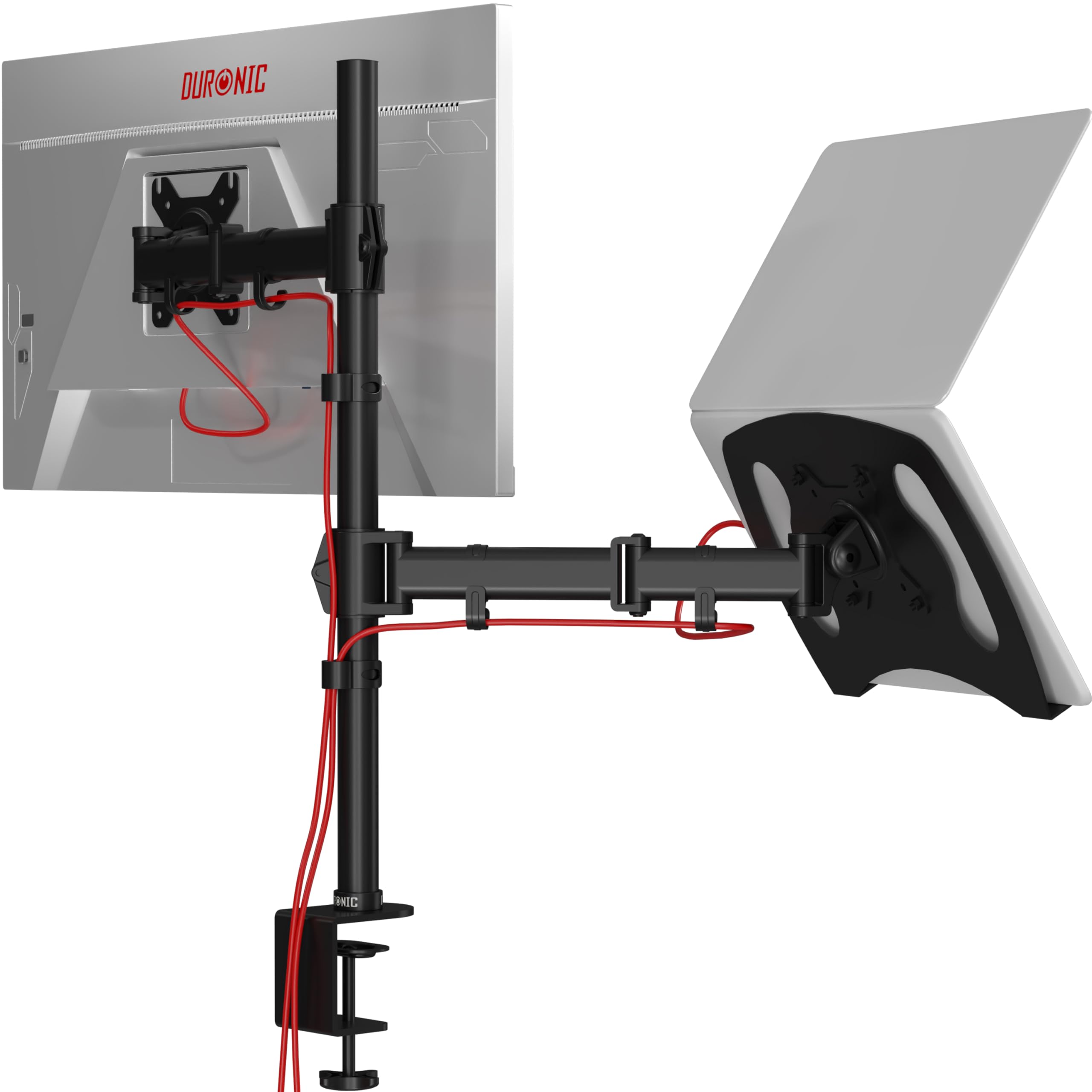 Duronic Black Monitor & Laptop Stand Dm25l1x1 Dual Monitor Arms For 13-27” Screens Adjustable Desk Mount Stand Riser With Vesa 75/100 For Home Office Work