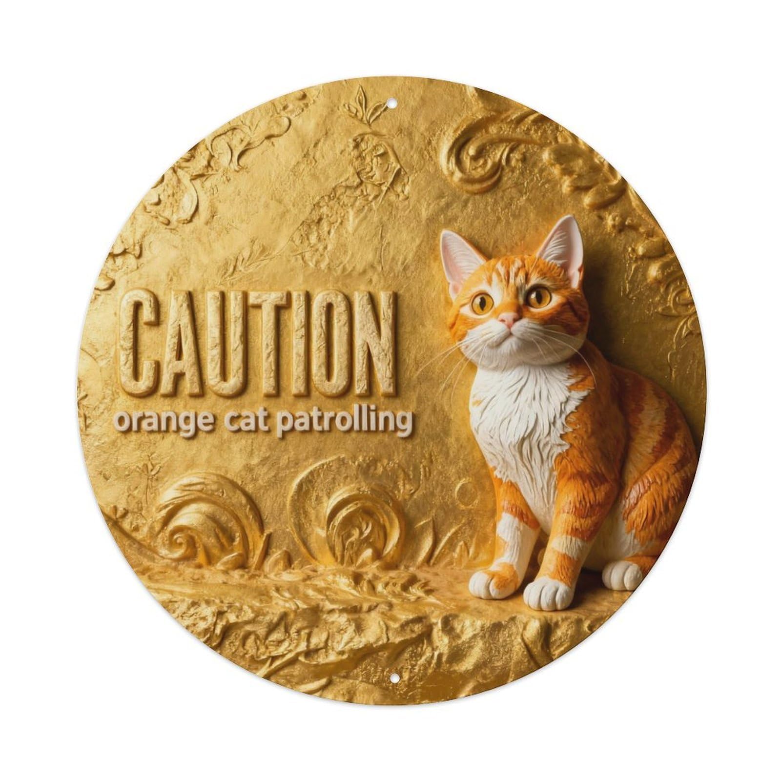 Ginger Cat On Duty Warning Round Metal Tin Sign Vintage Wall Decor, Bar Garage Cafe Kitchen Home Wall Art Poster 8x8inches