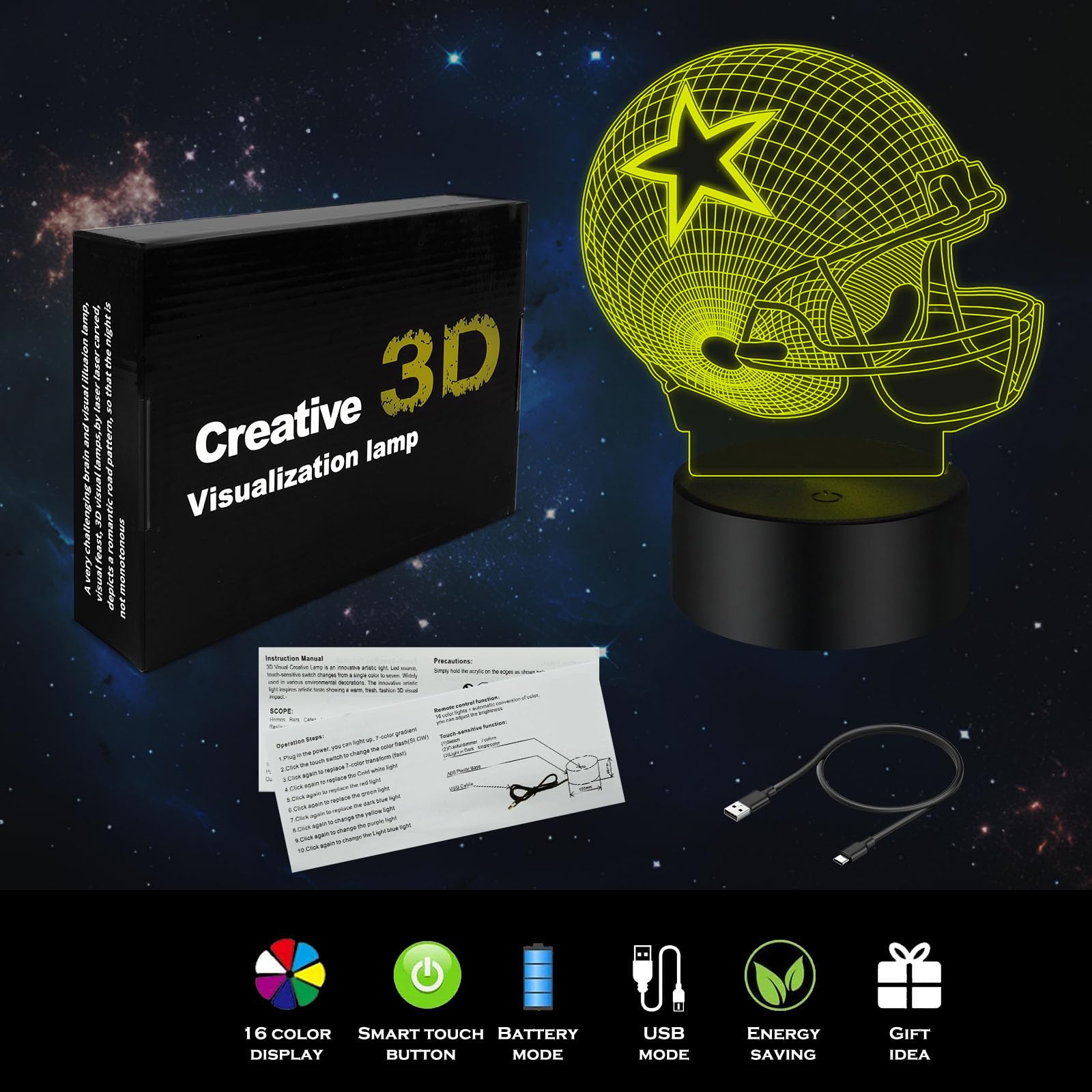 Knfui Lampka nocna z iluzją 3D, 7 kolorów, automatyczna, stopniowa, zasilana przez USB, z przełącznikiem dotykowym, dla dzieci, prezenty, dekoracja domu