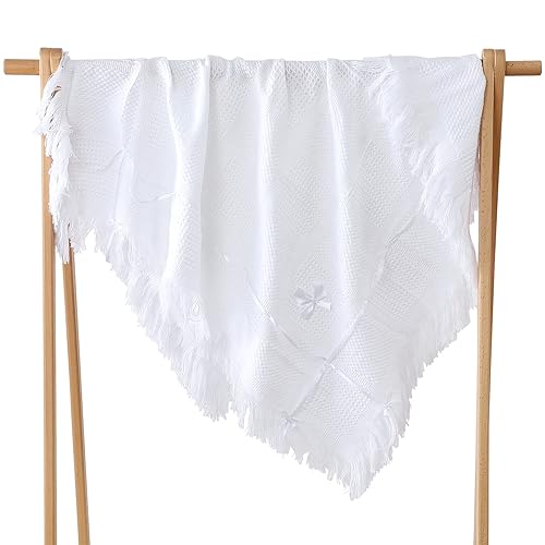 Miniatura 4 de Booulfi Manta para bebé, manta para envolver al bebé, manta de recepción con borlas, para recién nacido, para bebé, niño, niña, regalo, tamaño 45 x
