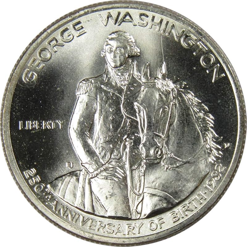 Medio dólar de plata conmemorativo de D George Washington de 1982 sin circular | Moneda coleccionable: Medio dólar conmemorativo, 1982-D, 250 aniversario del nacimiento de George Washington, plata, sin circular