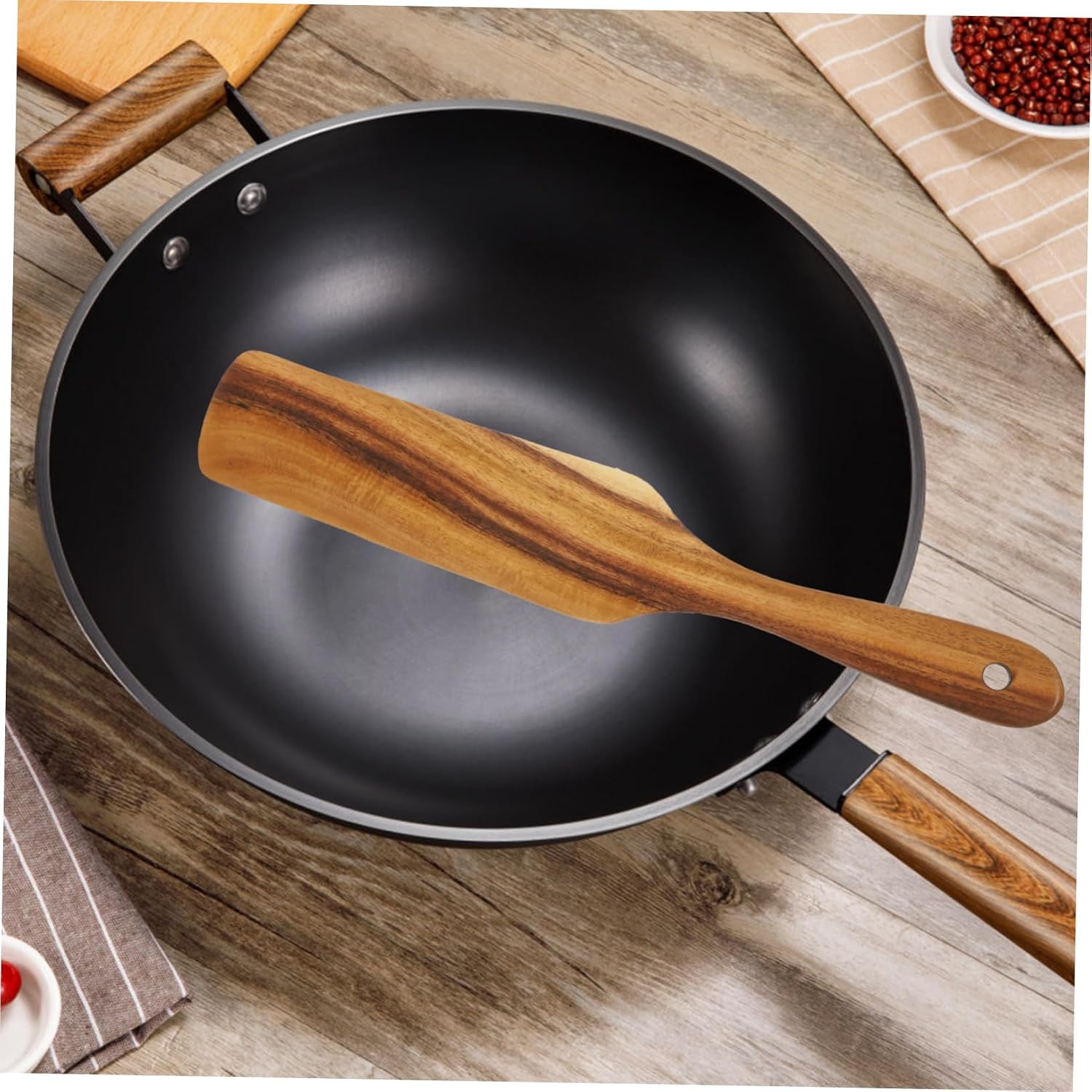 Amosfun Wooden Spatula Cooking Spurtle Kitchen Tool Dough Stir with Hanging Holes 13.3 x 2.2 Inch