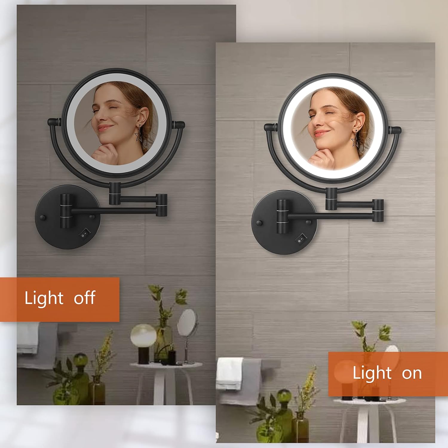 Bеѕt Dеаl Wall Mount Vanity Mirror , Extendable Bathroom Mirror，LED Lighted Wall Mount Makeup Mirror with 10x Magnification, Bathroom Magnifying Mirror 8 Inch Double-Sided 360° Swivel , USB Rechargeable