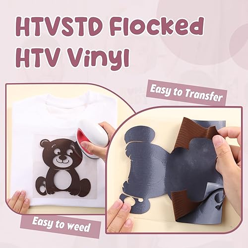 Miniatura 3 de Vinilo de transferencia de calor Flocado HTV  9 hojas de 12 x 10 pulgadas, vinilo negro HTV negro flocado para planchar en camisetas compatibles con