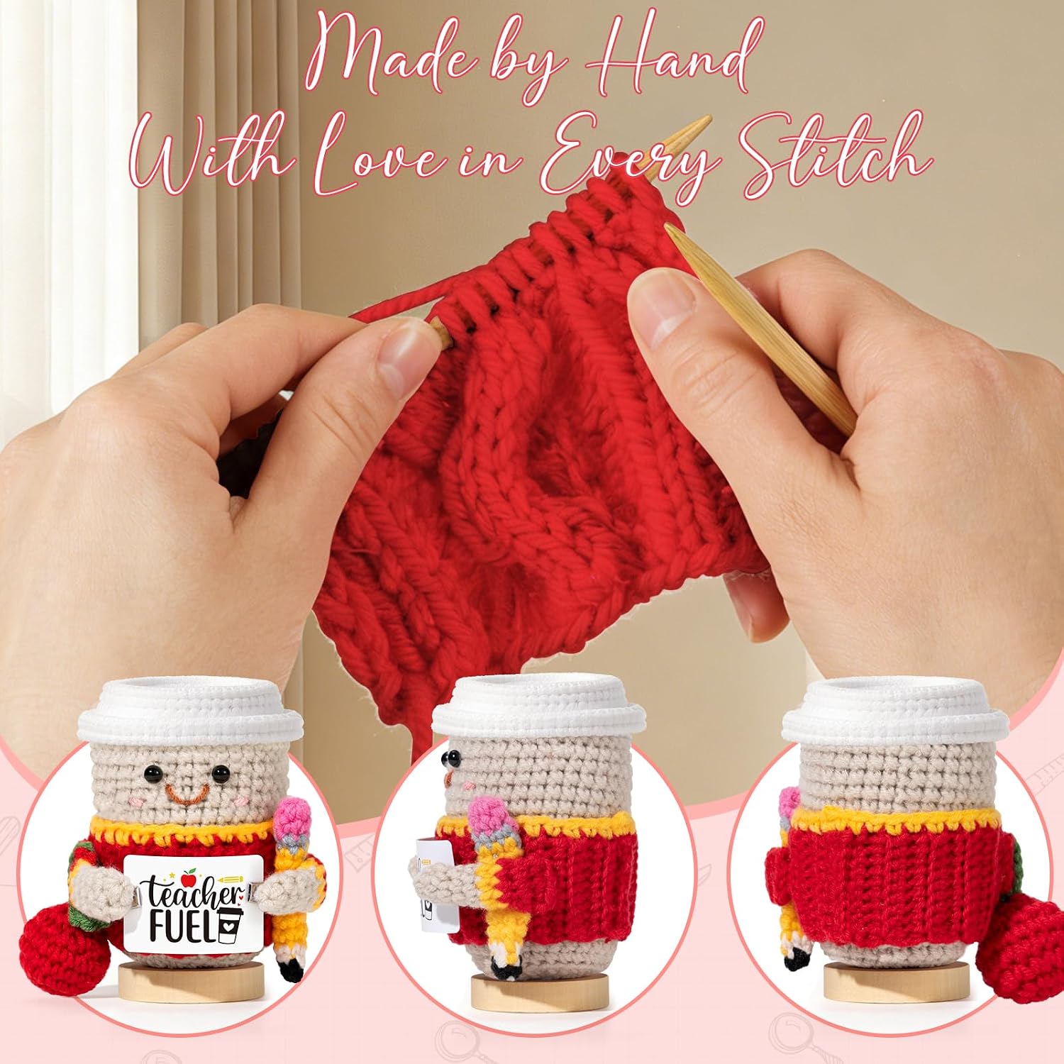 UAREHIBY Teacher Appreciation Gift with Crochet Coffee Doll,Thank You Teacher Gifts, Handmade Teacher Coffee Cup Plush, Cute Teacher Gift for Women,Teacher Week Graduation End of Year Gift
