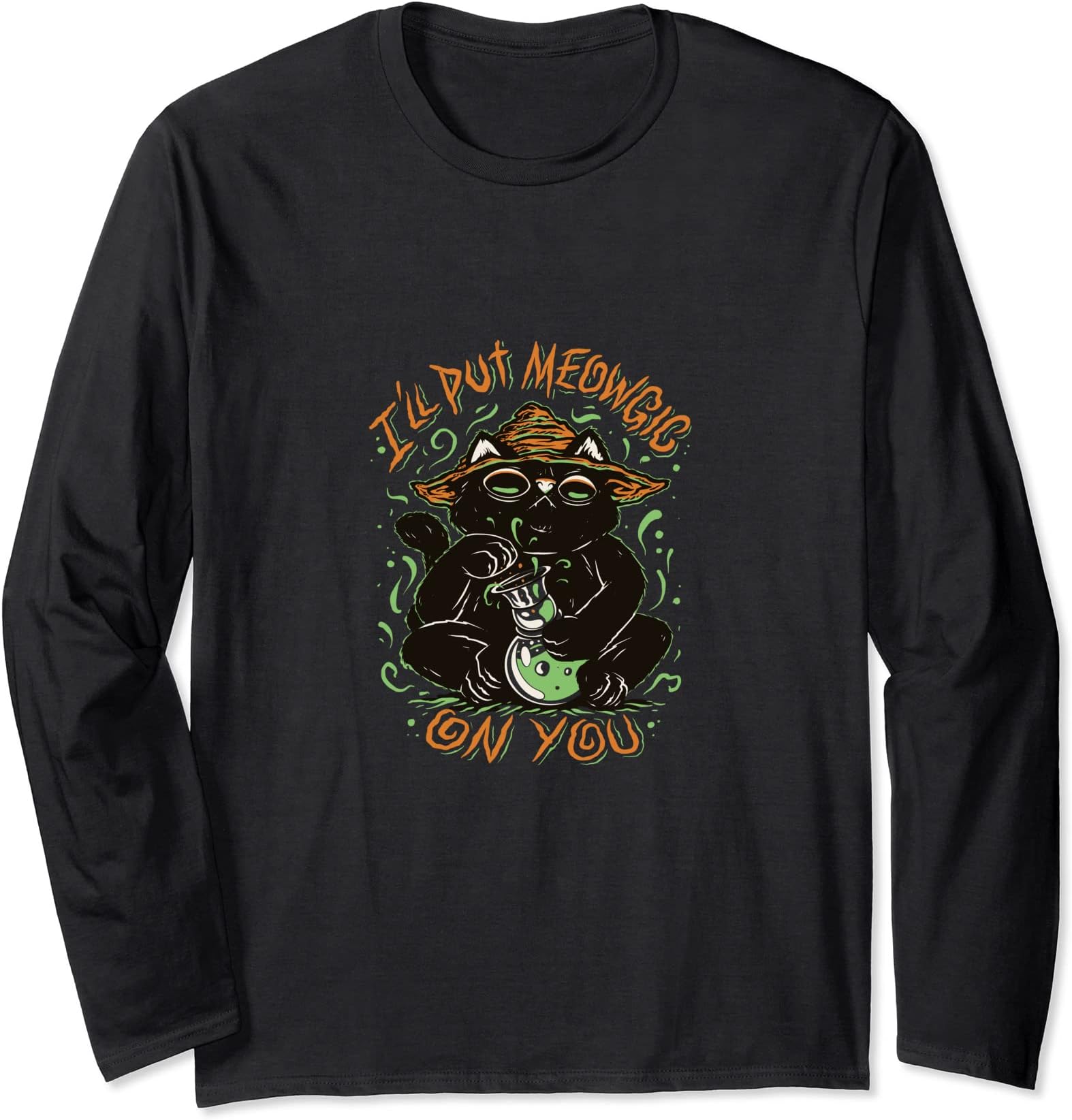 Halloween Witch Cat Long Sleeve T-Shirt