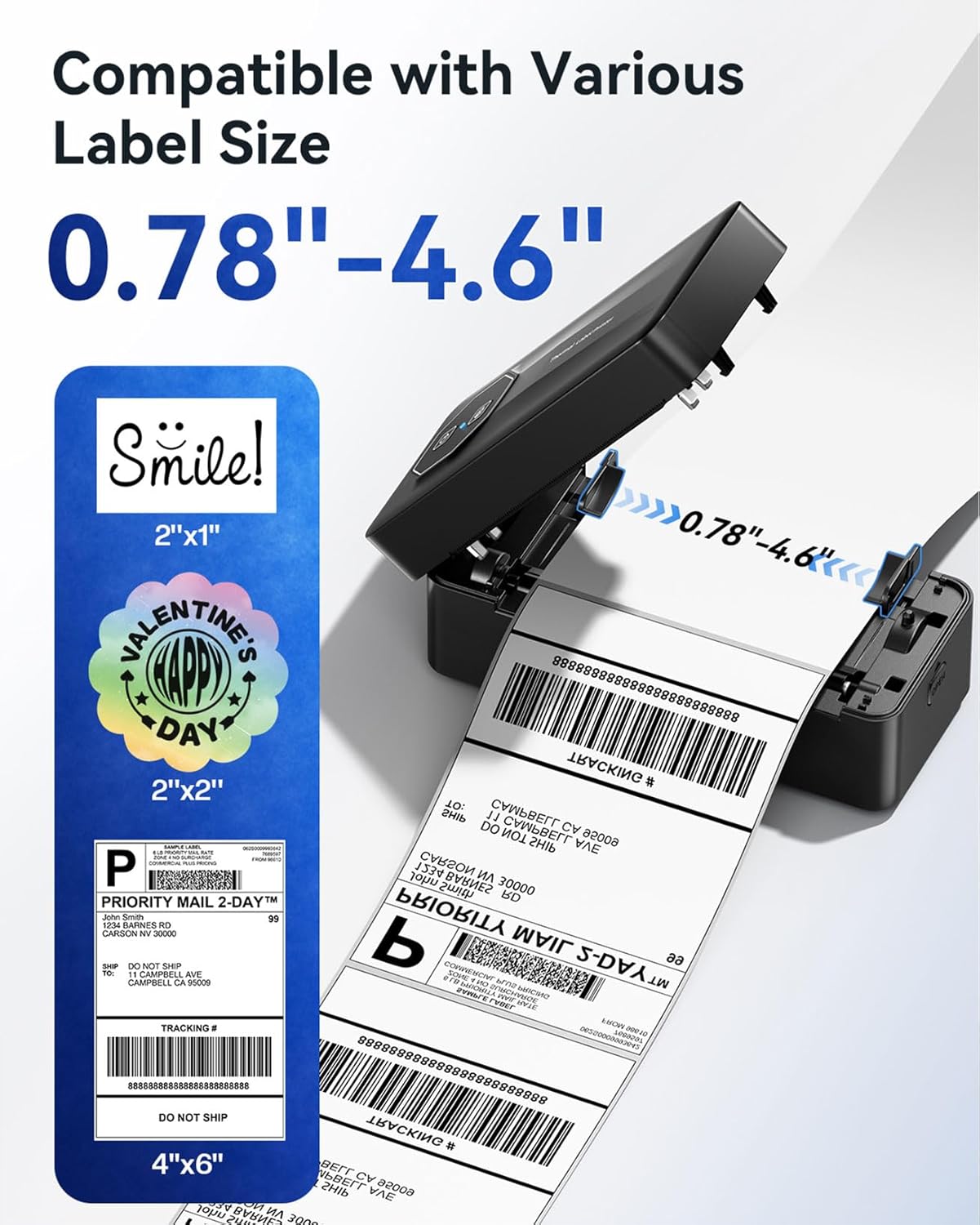 TATTMUSE Bluetooth Thermal Shipping Label Printer, A646 Wireless 4x6 Label Printer for Small Business and Shipping Packages, Compatible with iPhone Android Windows Mac, Amazon, USPS, UPS, Black