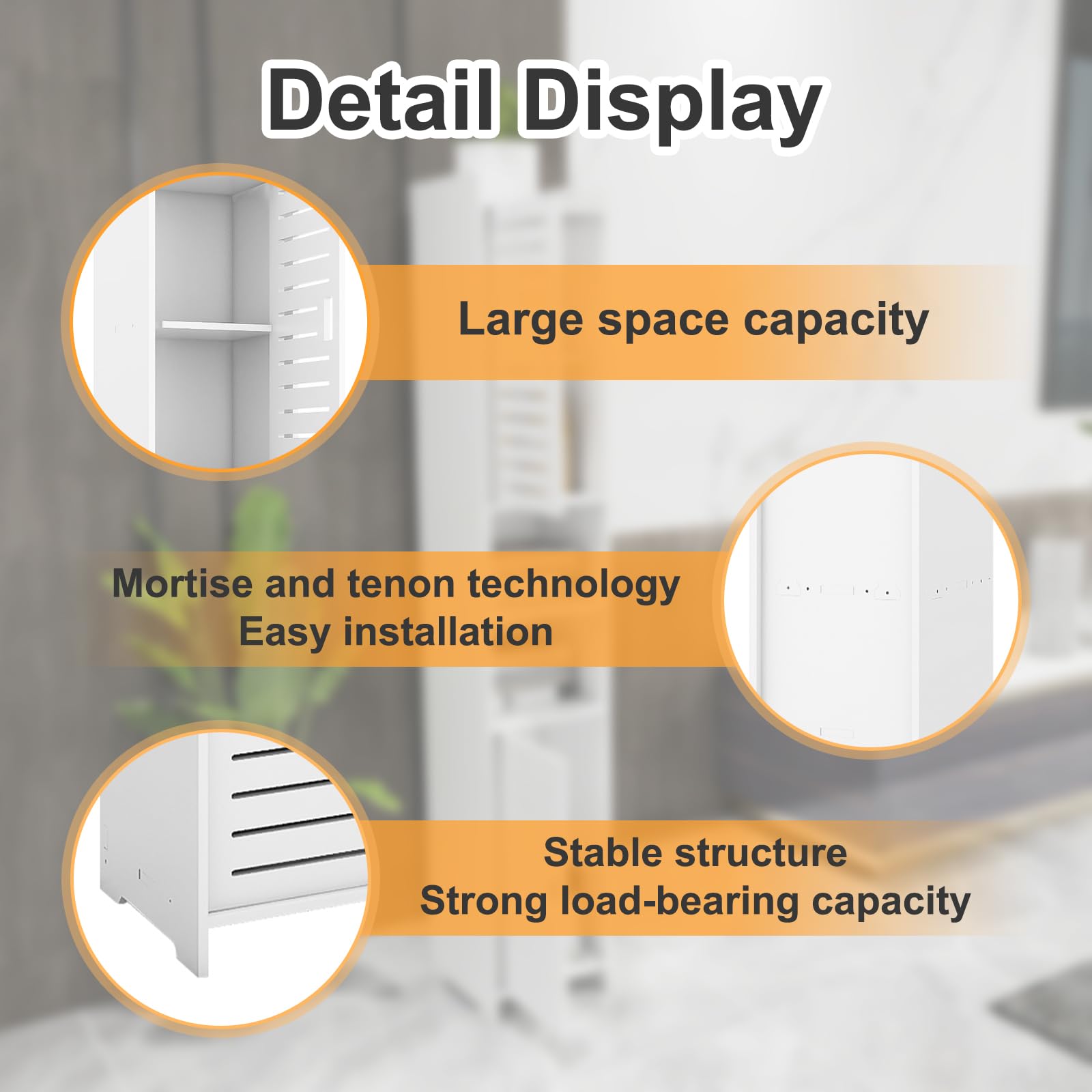 Mueble de columna de baño de alto almacenamiento, armario de pie, para salón, comedor, cocina, baño, 26 x 22 x 118 cm, color blanco