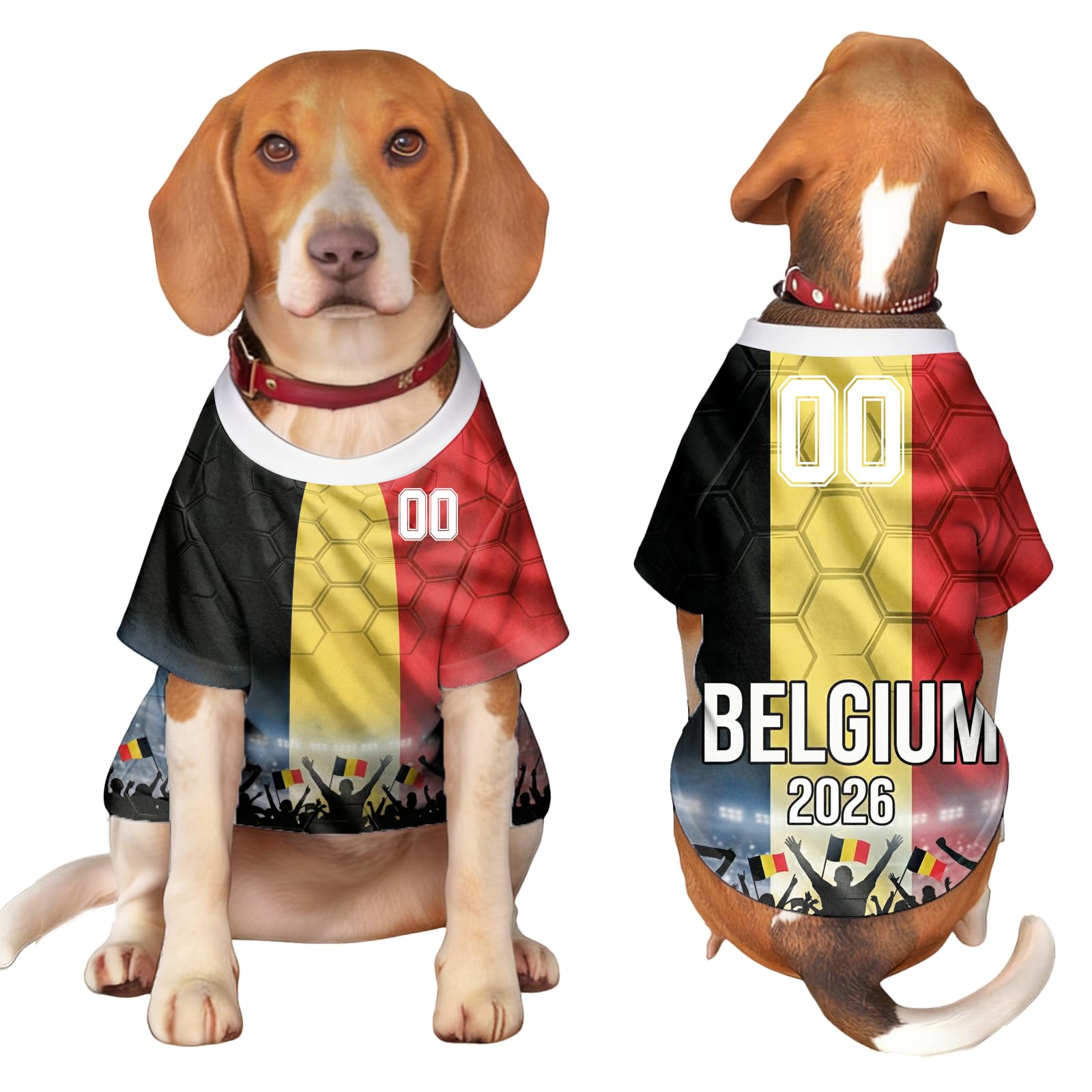 Personalised Dog T Shirt with World Cup 2026 Pet Apparel – Custom Country Flag Name Number, Breathable Soccer Jersey for Small Dogs – Gift, for Football Fan (Belgium)