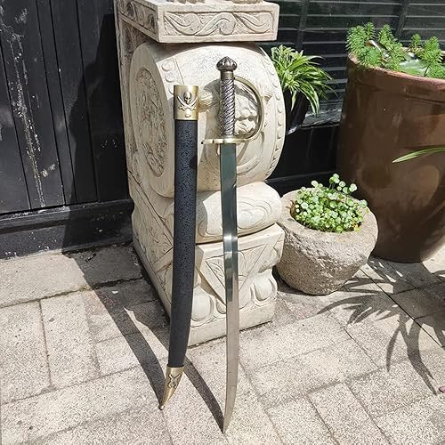 Miniatura 6 de Espada de metal de acero inoxidable de 31.1 pulgadas con protector de canasta, mango de latón para cosplay, colección, regalo