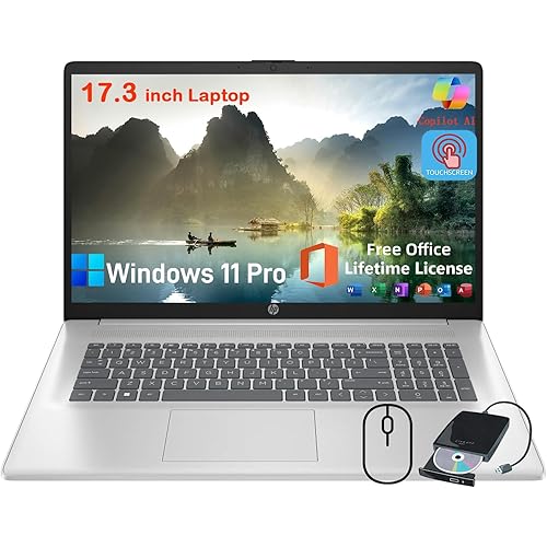 HP 17 Laptop for Business, 17.3" HD+ Touchscreen Computer, Intel 7-150U, Office License, 32GB RAM, 2TB SSD, Full-Size Backlit KB, AI Copilot, Win 11 pro & External DVD Drive, w/Accessories