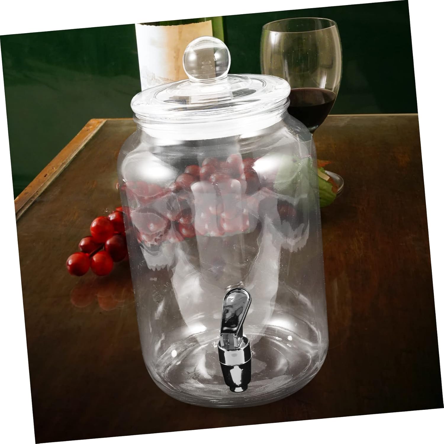 Glass Beverage Dispenser with Spigot Sealed Jar for Wine and Juice Elegant Design for Parties and Home Use Glass Storage Container Effortless Tap Operation