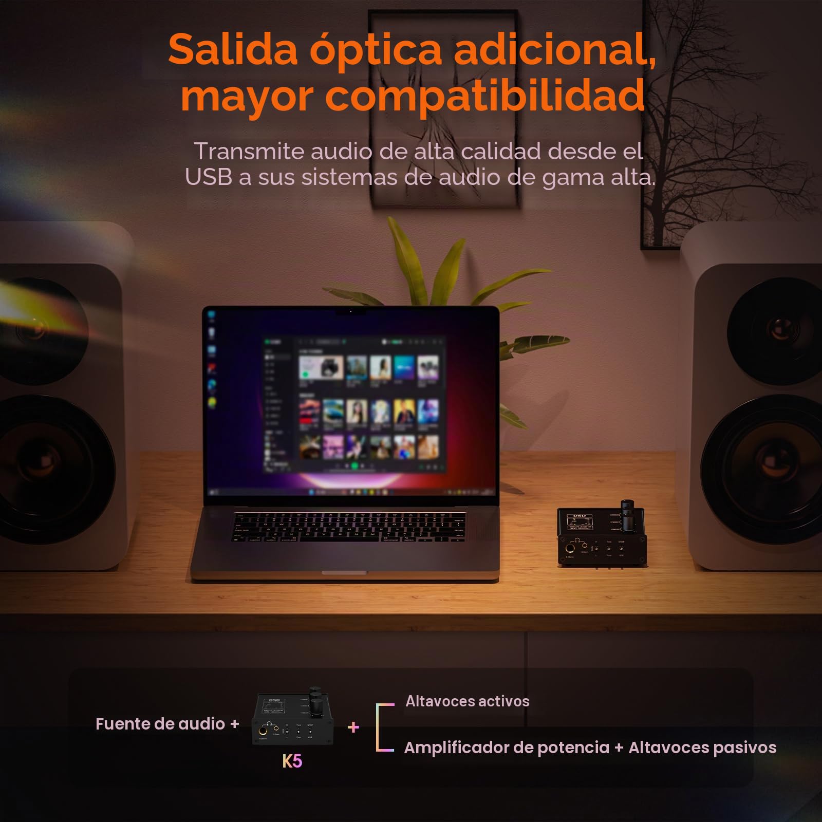 Douk Audio K5 PC DAC Amplificador para auriculares con USB y entrada óptica DSD256 para amplificador, altavoces, Mac, ordenador