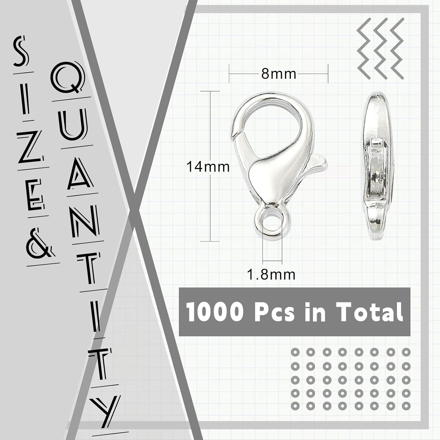 LiQunSweet 1000pcs Zinc Alloy Curved Lobster Clasps Platinum Color Plated Nickel Free Lobster Claw Clasps 14x8mm for Jewelry Making Necklace Bracelet DIY Crafting Findings