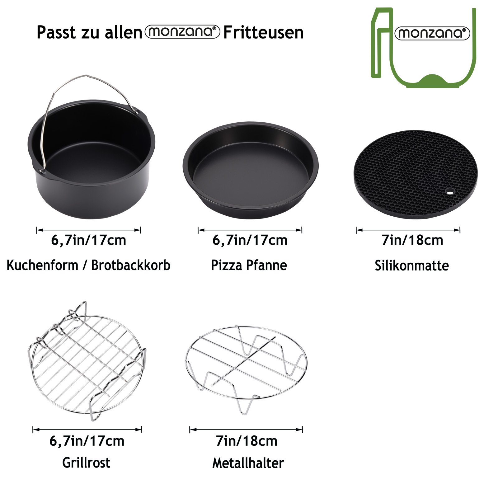 Air Fryer Accessories 2 Pieces, Black Round Cake Barrel & Pizza Pan for Household Griddle Stews Desserts Frittatas Lasagna(8 Inches