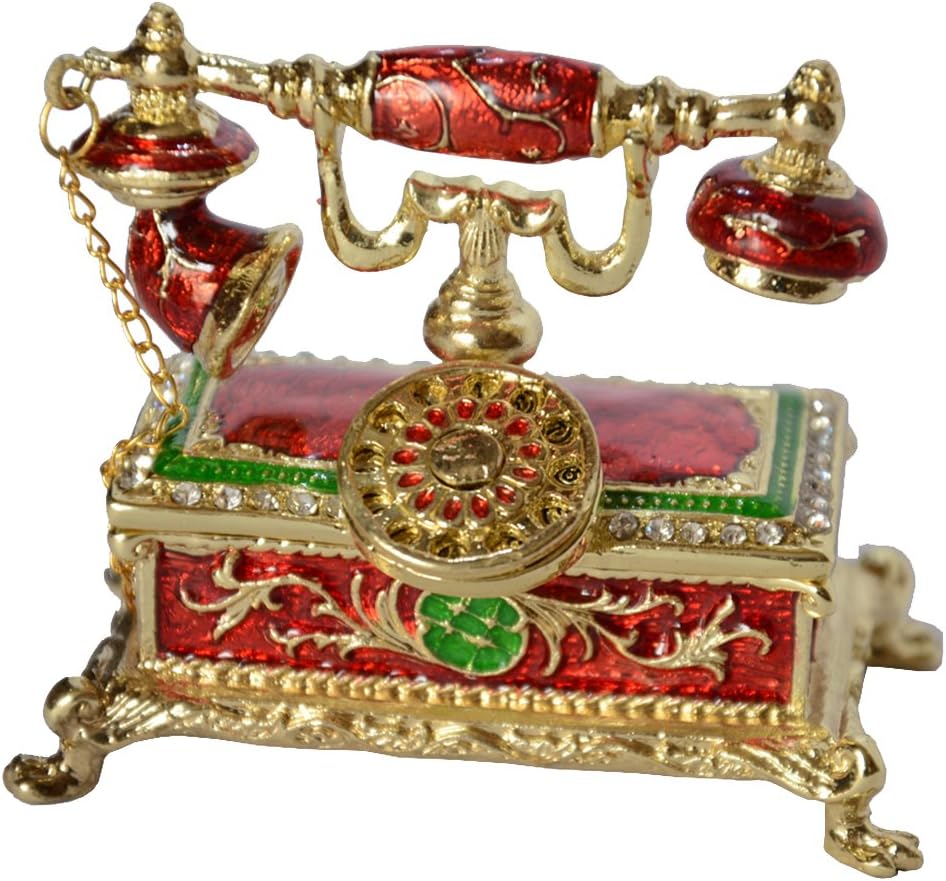 Vintage Telephone Trinket Box Jewelry Box Hand Painted Decorative Box with Hinged Lid Ring Earring Holder Table Figurine Collectible