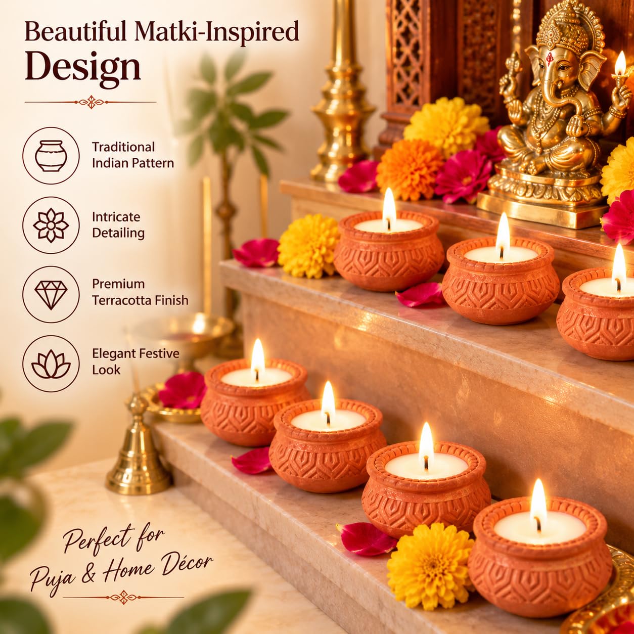 DIVAYANSHI Terracotta Tea Lights - Diwali Candles Pack of 12 -3 DIVAYANSHI Terracotta Tea Lights - Diwali Candles Pack of 12 -3