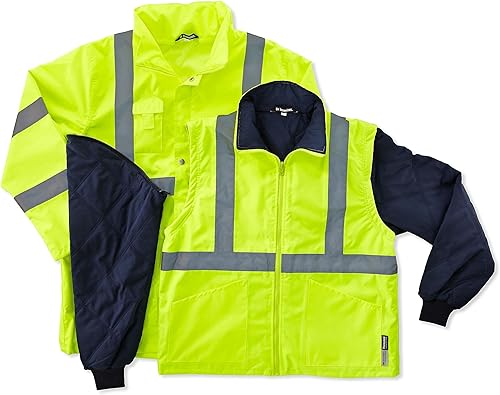 Ergodyne - 24384 GloWear 8385 ANSI Chaqueta de seguridad reflectante 4 en 1 de alta visibilidad, color lima, grande