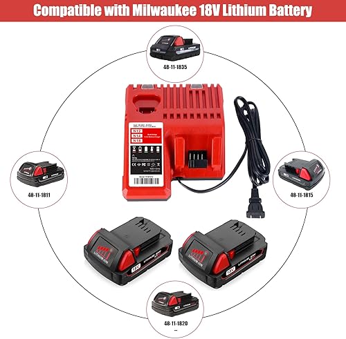 Miniatura 3 de SKYON Paquete de 2 baterías y cargador de 18V 4Ah 72Wh 48-11-1820 compatible con Milwaukee 18V M-18 48-11-1820 2.0Ah 36Wh 48-11-1815 1.5Ah 27Wh 18V
