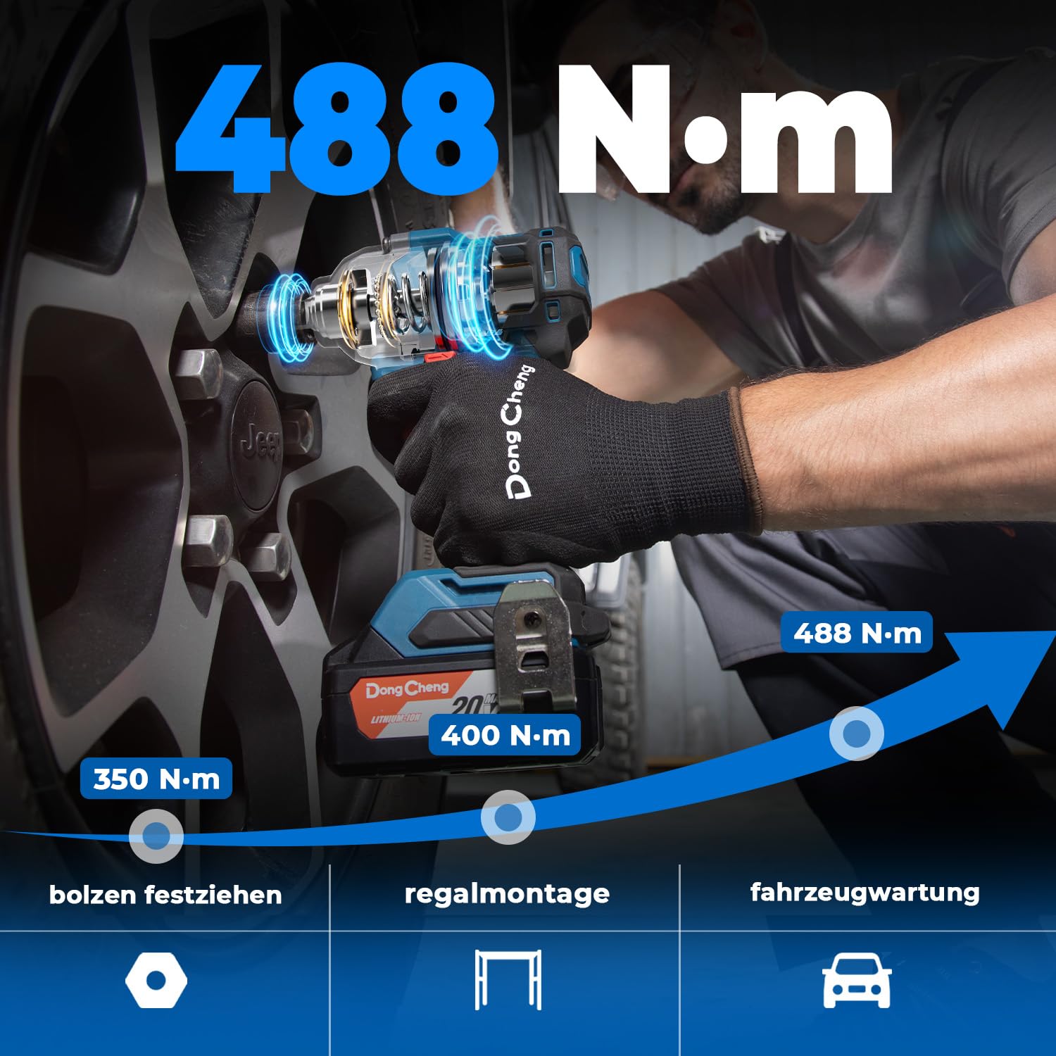 Dong Cheng Akku-Schlagschrauber 20V, 1/2"-Aufnahme, 682 Nm Drehmoment, Bürstenloser Akku Drehschlagschrauber, 3 Leistungsstufen, inkl 4,0Ah Akku/Ladegerät im Koffer