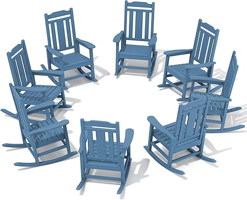 Vista 67 de SERWALL Mecedora de gran tamaño para exteriores, silla mecedora al aire libre de HDPE, azul