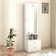 DesignFit Engineered Wood Dressing Table with Drawer and Door Storage Wooden Mirror Vanities Furniture for Bedroom Home Living Room (White Finish)
