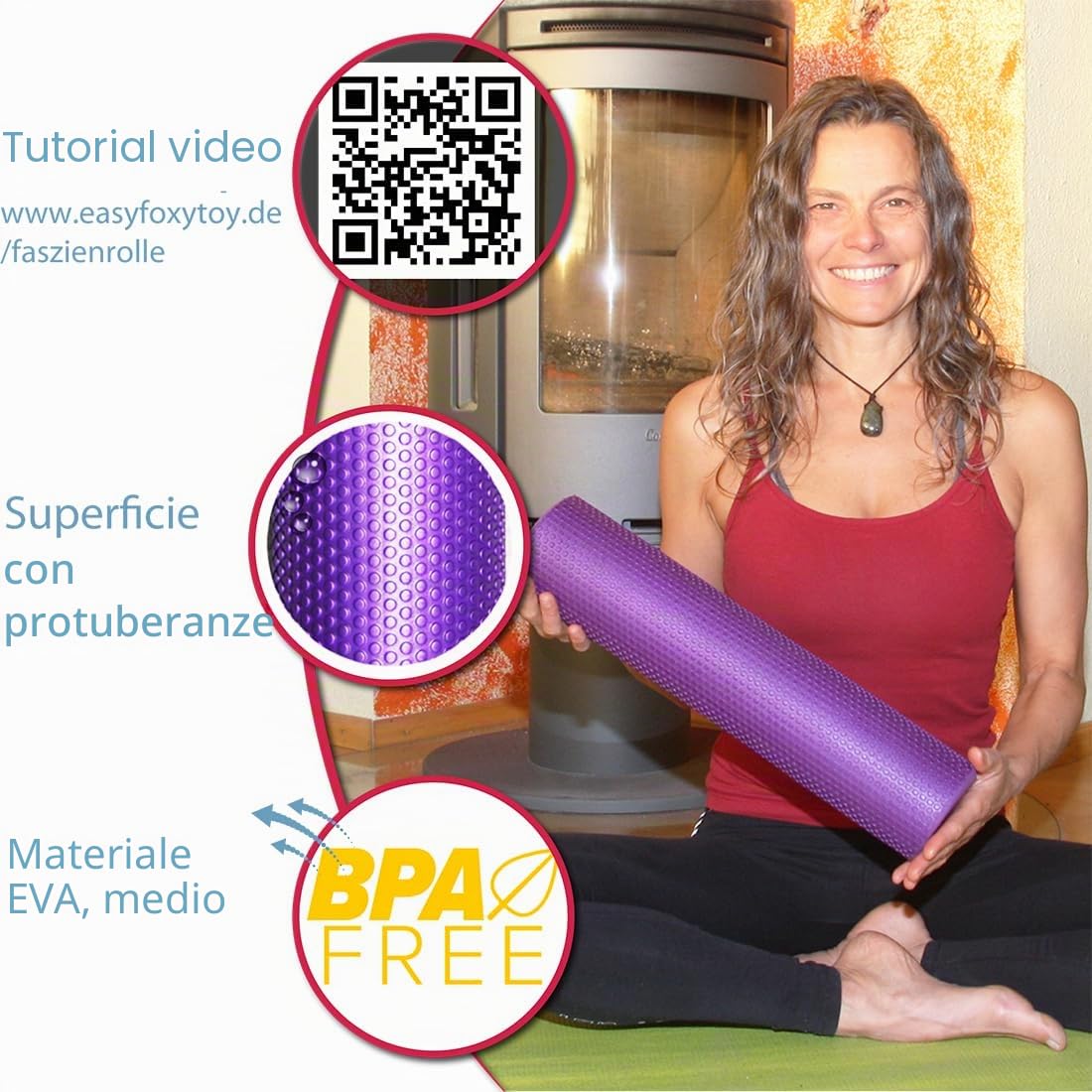 Foam Roller Trigger Point EVA Ø9,5x40cm; Rullo Massaggio Muscolare Pilates; Tubo Scrocchia Schiena Crack Attrezzi; Rollo di Schiuma Massaggiatore Stretching